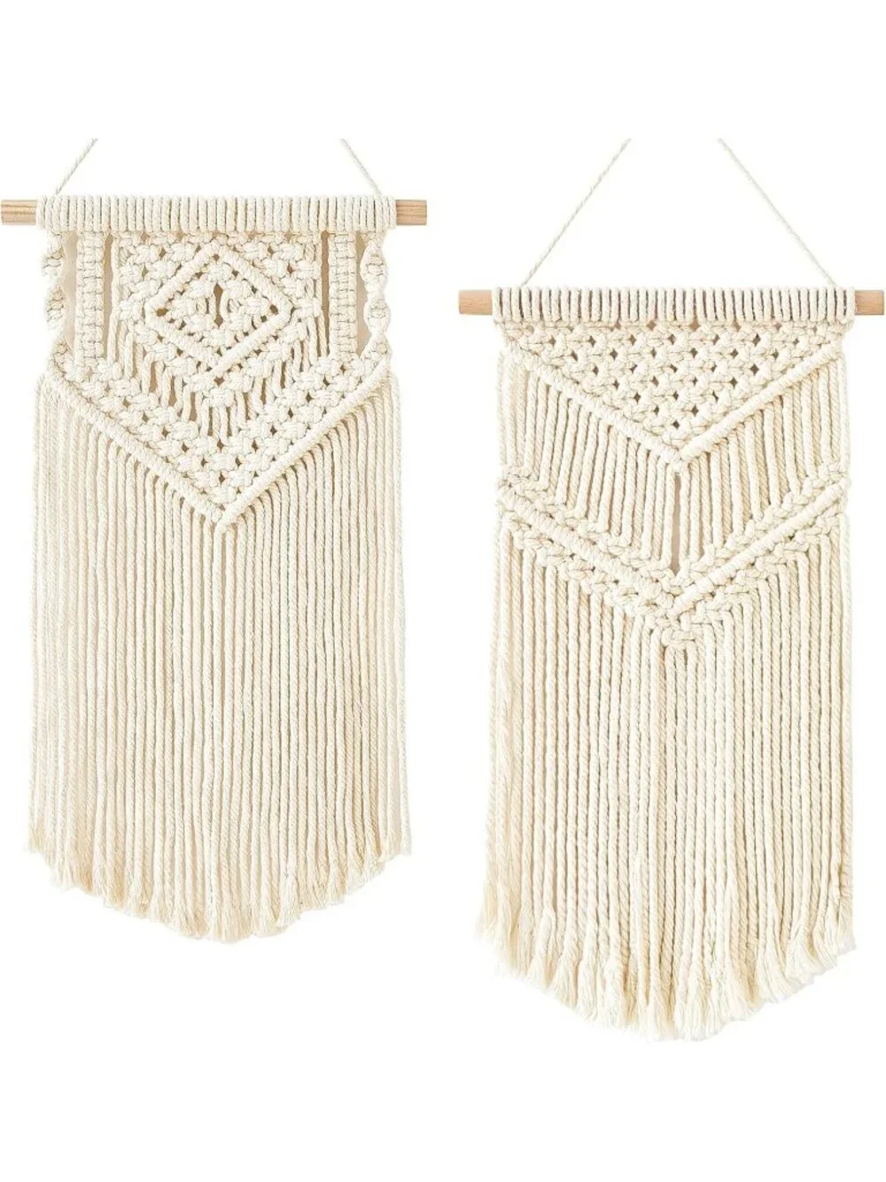 New 2 Pcs Small Macrame Wall Hanging Boho Cotton Tapestry 16.5 & 17.5 Inch